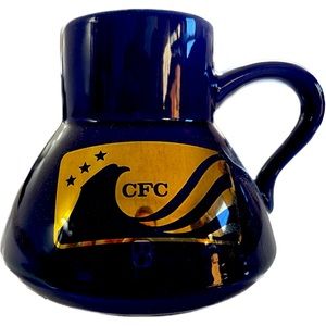 😎 NWOT Vintage collectible blue ceramic w/gold embossed lettered travel …